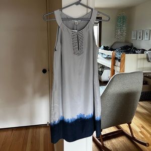 BANANA REPUBLIC SILK GRAY/BLUE BEADED DRESS PETITE S